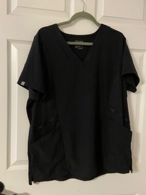 HANES Solid Black V-Neck COMFORT FIT Scrub Top